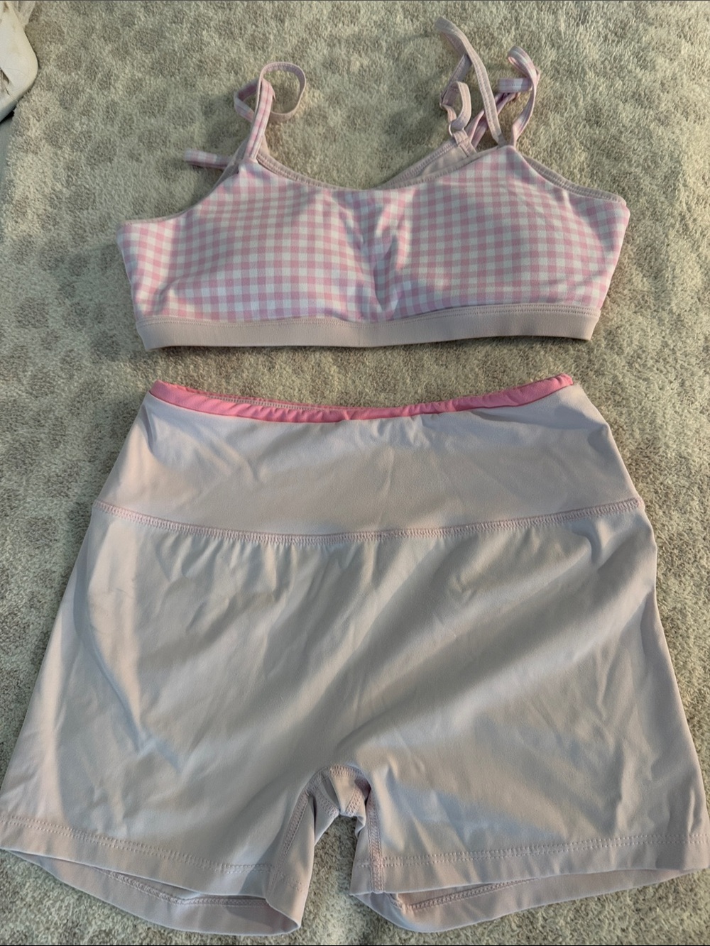 Pink Gingham Bralette and High-Waist Liner Shorts Set by Kimberly C